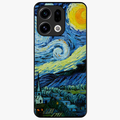Van Gogh Art Glass Case showing flat back view with classic painterly artwork inspired by Van Gogh style and glossy glass finish.