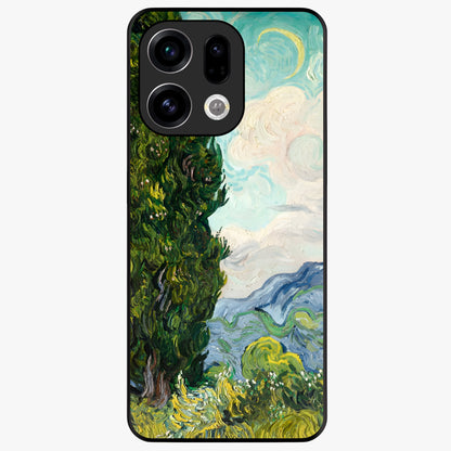 Van Gogh Vintage Art Glass Case showing flat back view with vintage painterly artwork inspired by Van Gogh style and glossy glass finish.