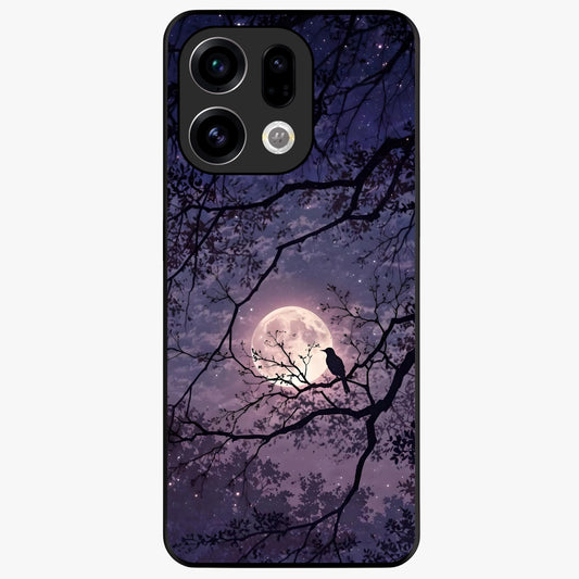 Whispering Moon Silence Glass Case showing flat back view with serene moon themed artwork and glossy glass finish.