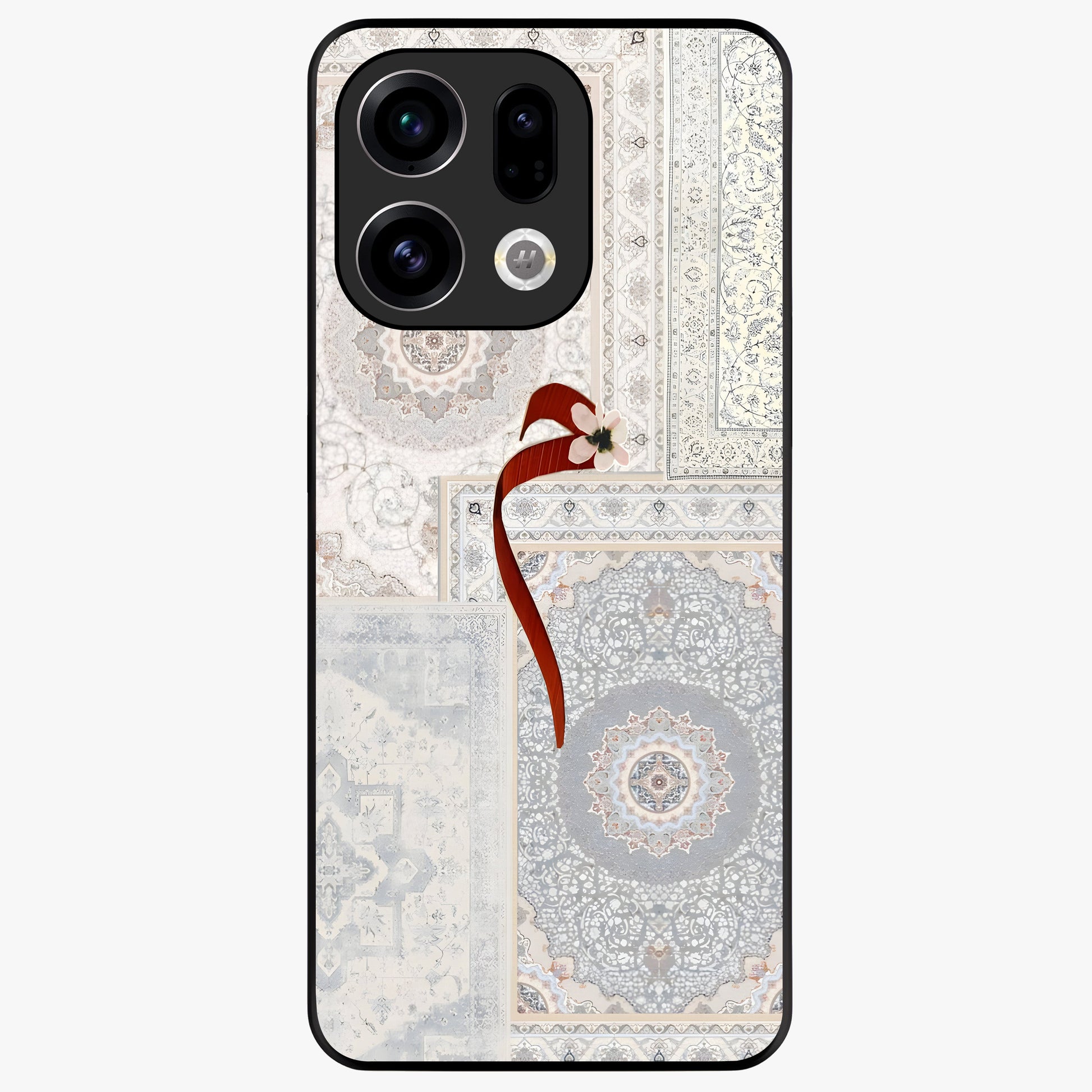 White Aesthetic Bow Glass Case showing flat back view with minimal bow artwork and glossy glass finish.