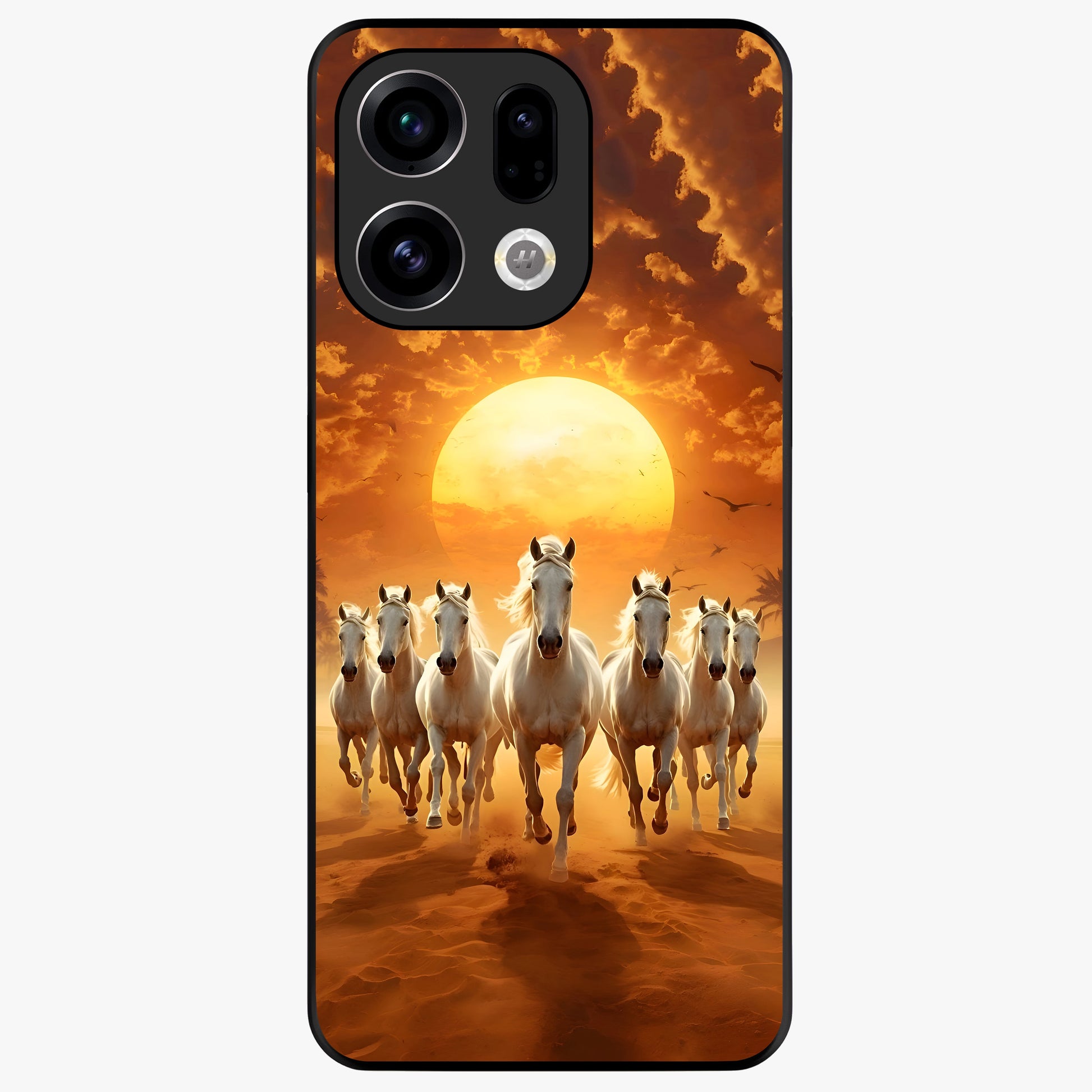 Wild Sunset Majesty Glass Case showing flat back view with majestic sunset landscape artwork and glossy glass finish.