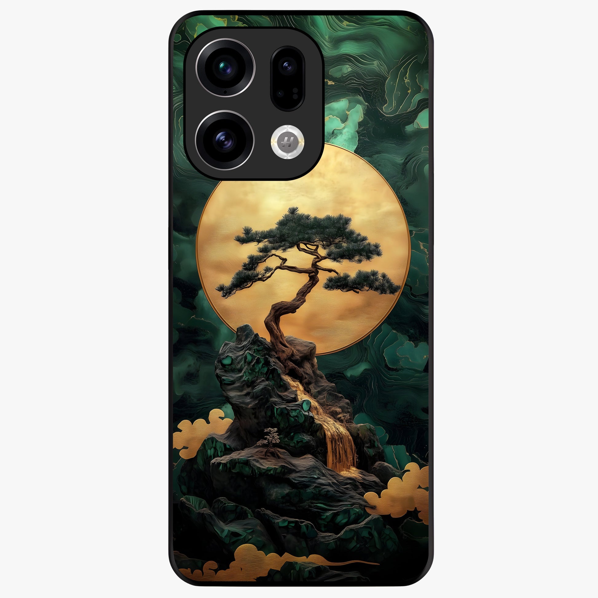 Zen Moon Rise Glass Case showing flat back view with calm moonrise artwork and glossy glass finish.