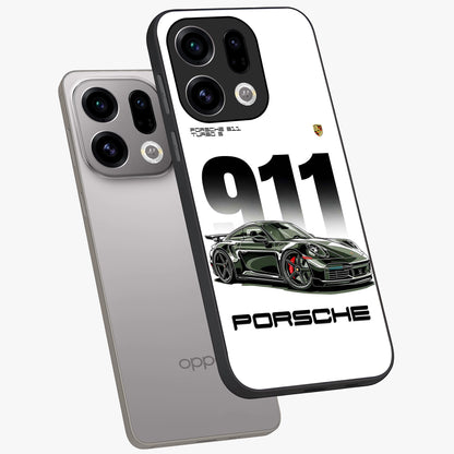 911 Turbo Dominance Glass Case displayed in premium angled mockup highlighting sporty car illustration and sleek glass surface.
