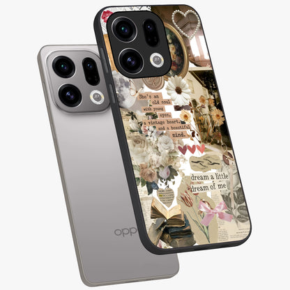 Aesthetic Brown Vintage Collage Glass Case displayed in angled mockup highlighting vintage aesthetic collage design.