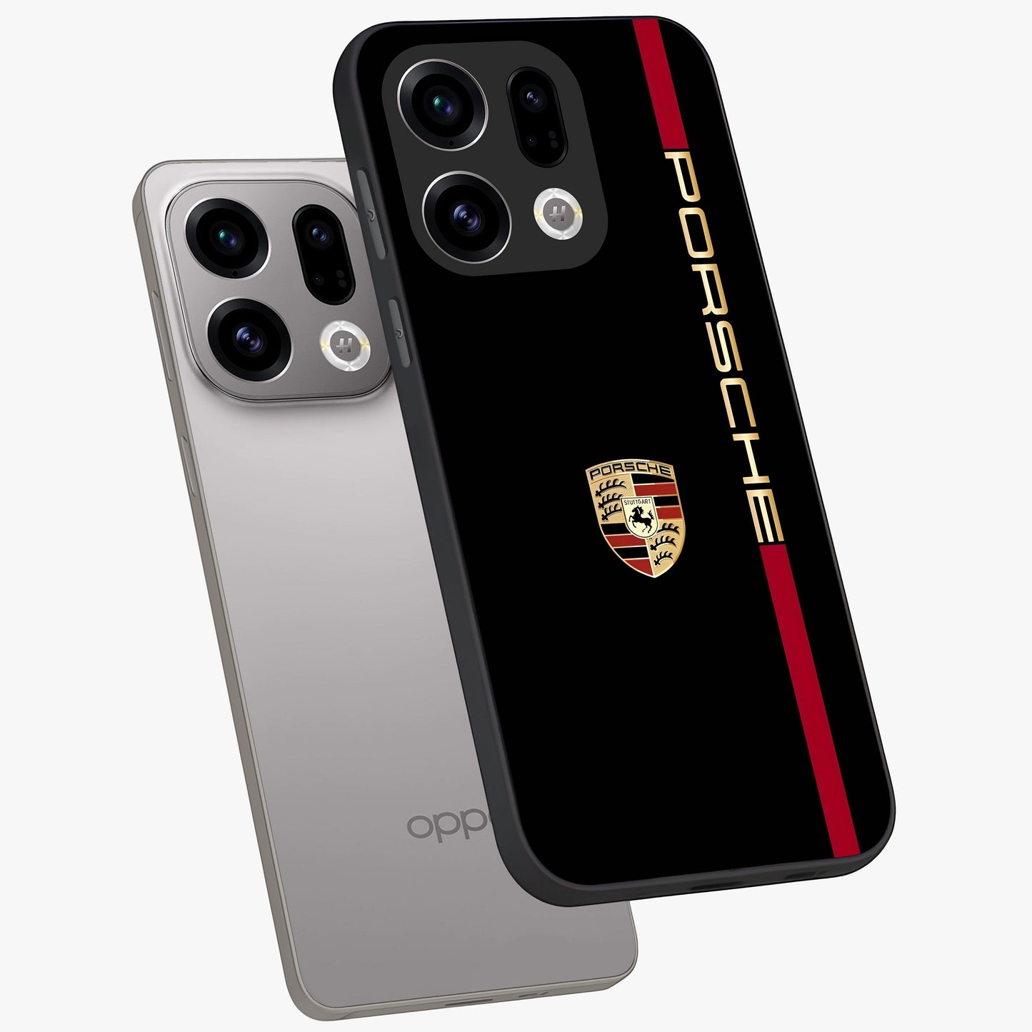 Black Minimal Porsche Glass Case displayed in angled mockup highlighting modern minimal car illustration and clean aesthetic design.
