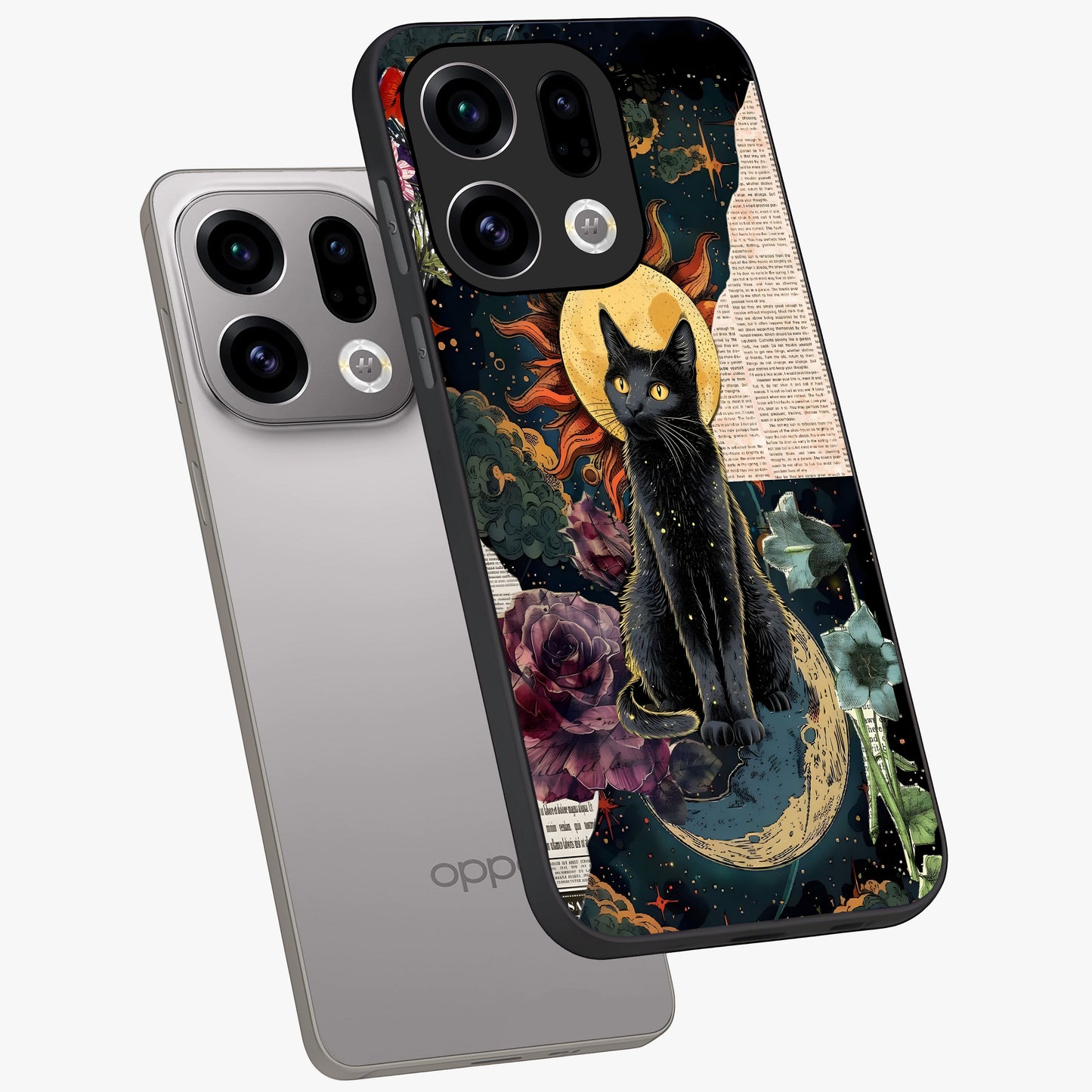 Celestial Black Cat Glass Case displayed in angled mockup highlighting cosmic black cat design with celestial aesthetic.