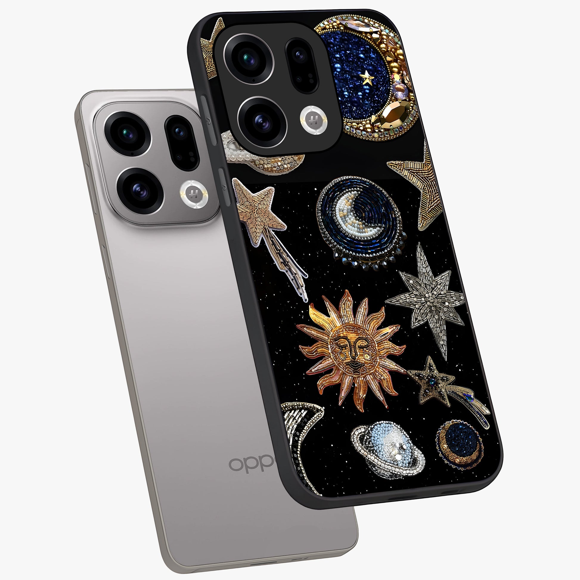 Celestial Gem Constellations Glass Case displayed in angled mockup highlighting gemstone inspired constellation design.