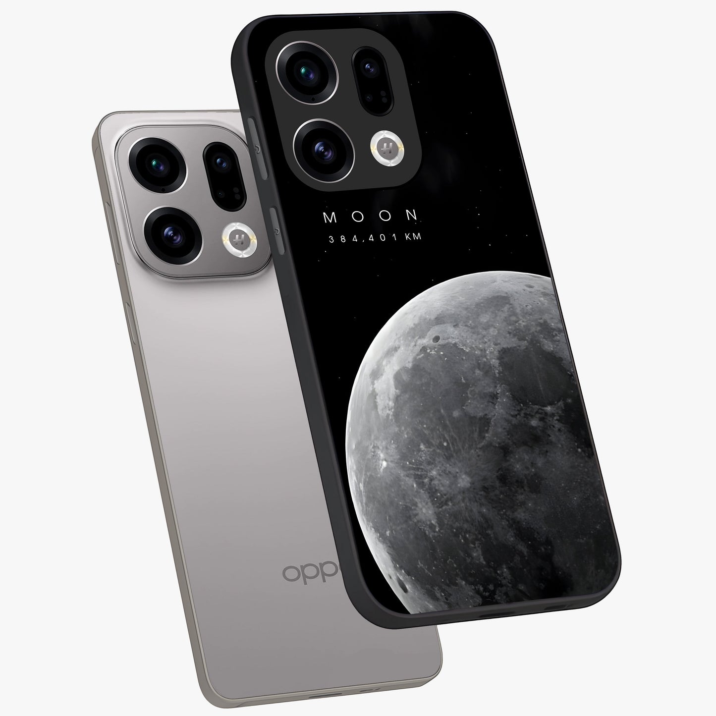 Cosmic Moon Glow Glass Case displayed in angled mockup highlighting celestial moon design with cosmic aesthetic theme.