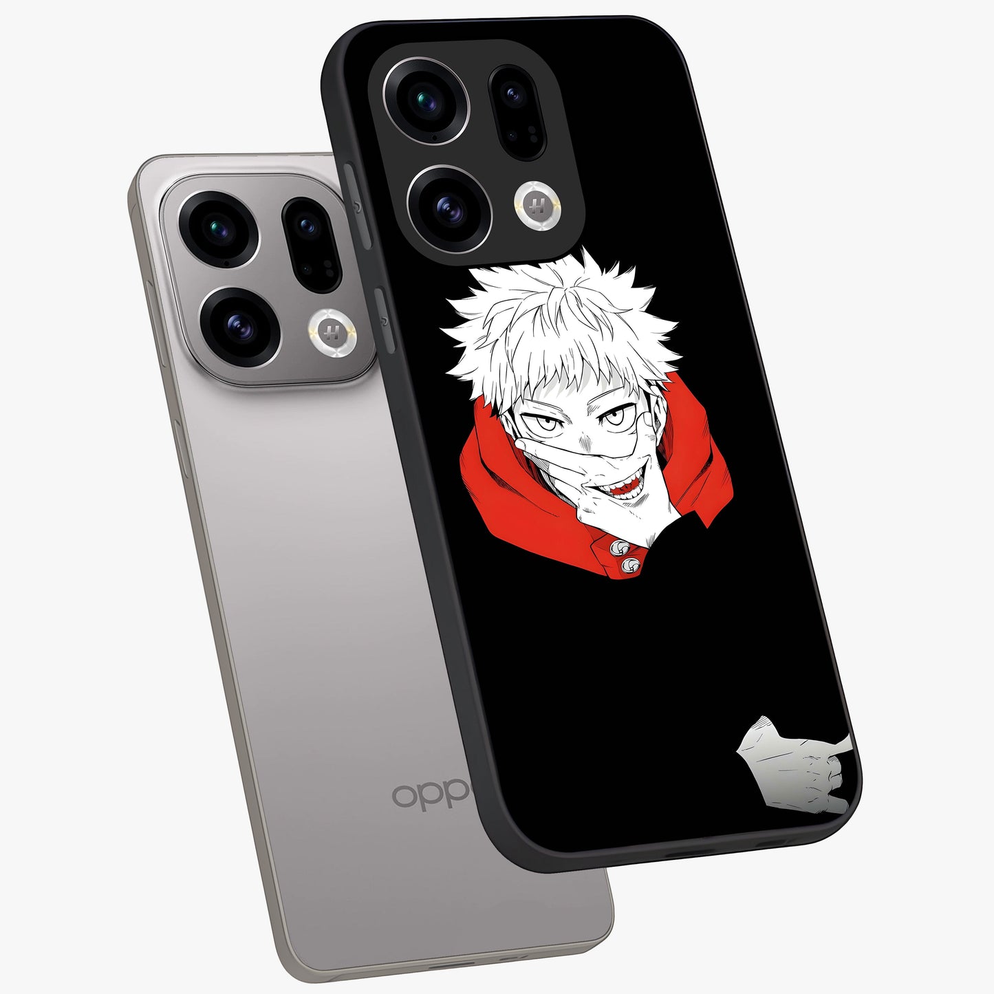 Crimson Chaos Smile Glass Case displayed in angled mockup highlighting edgy crimson smile design with graphic aesthetic.