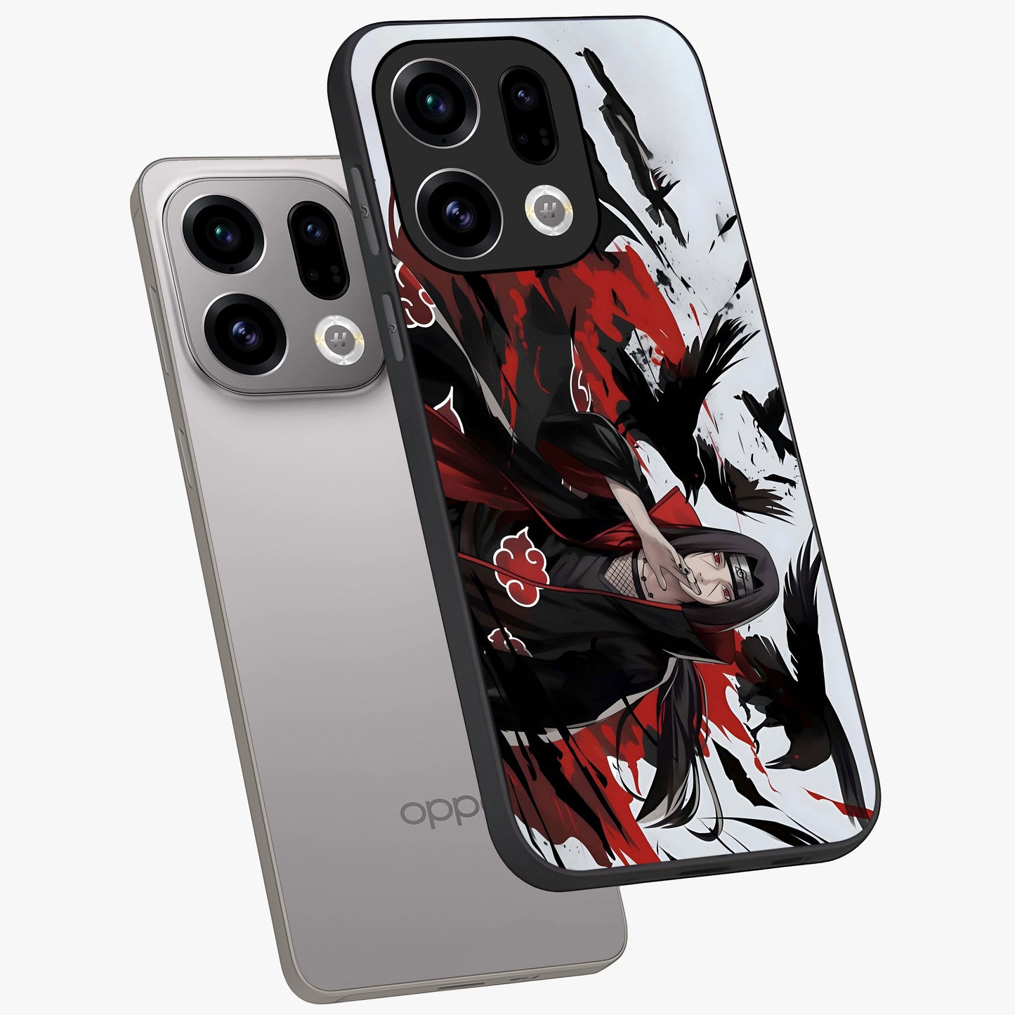 Crimson Crow Illusion Glass Case displayed in angled mockup highlighting mysterious crow graphic with dark aesthetic style.