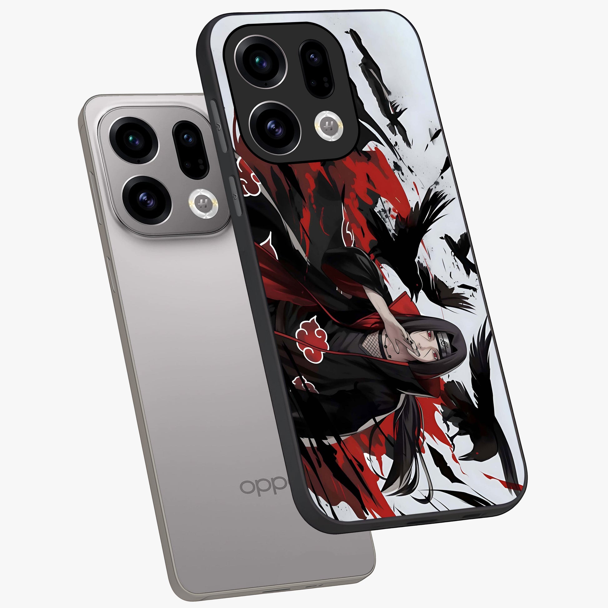 Crimson Crow Illusion Glass Case displayed in angled mockup highlighting mysterious crow graphic with dark aesthetic style.
