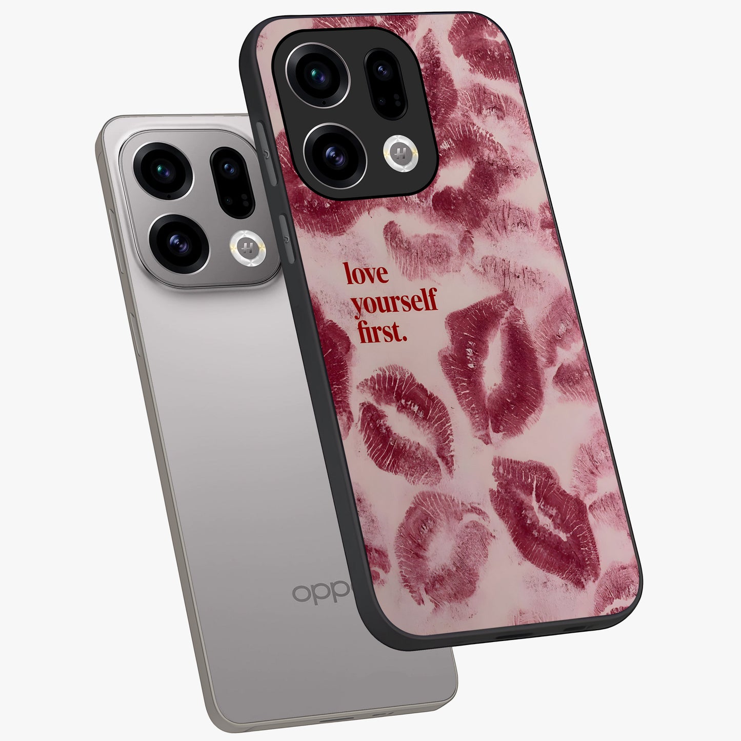 Crimson Kiss Love Glass Case displayed in angled mockup highlighting bold love inspired design with modern aesthetic style.