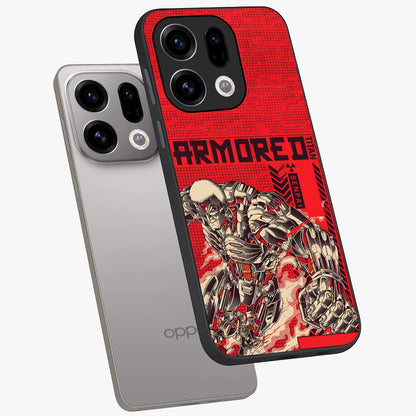Crimson Mecha Titan Glass Case displayed in angled mockup highlighting futuristic mech illustration with bold crimson aesthetic.