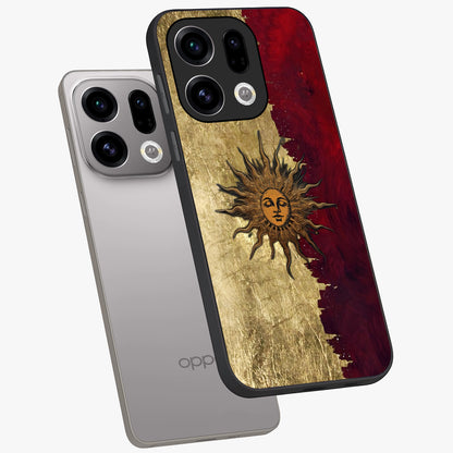 Crimson Sun Majesty Glass Case displayed in angled mockup highlighting majestic crimson sun design with bold aesthetic style.