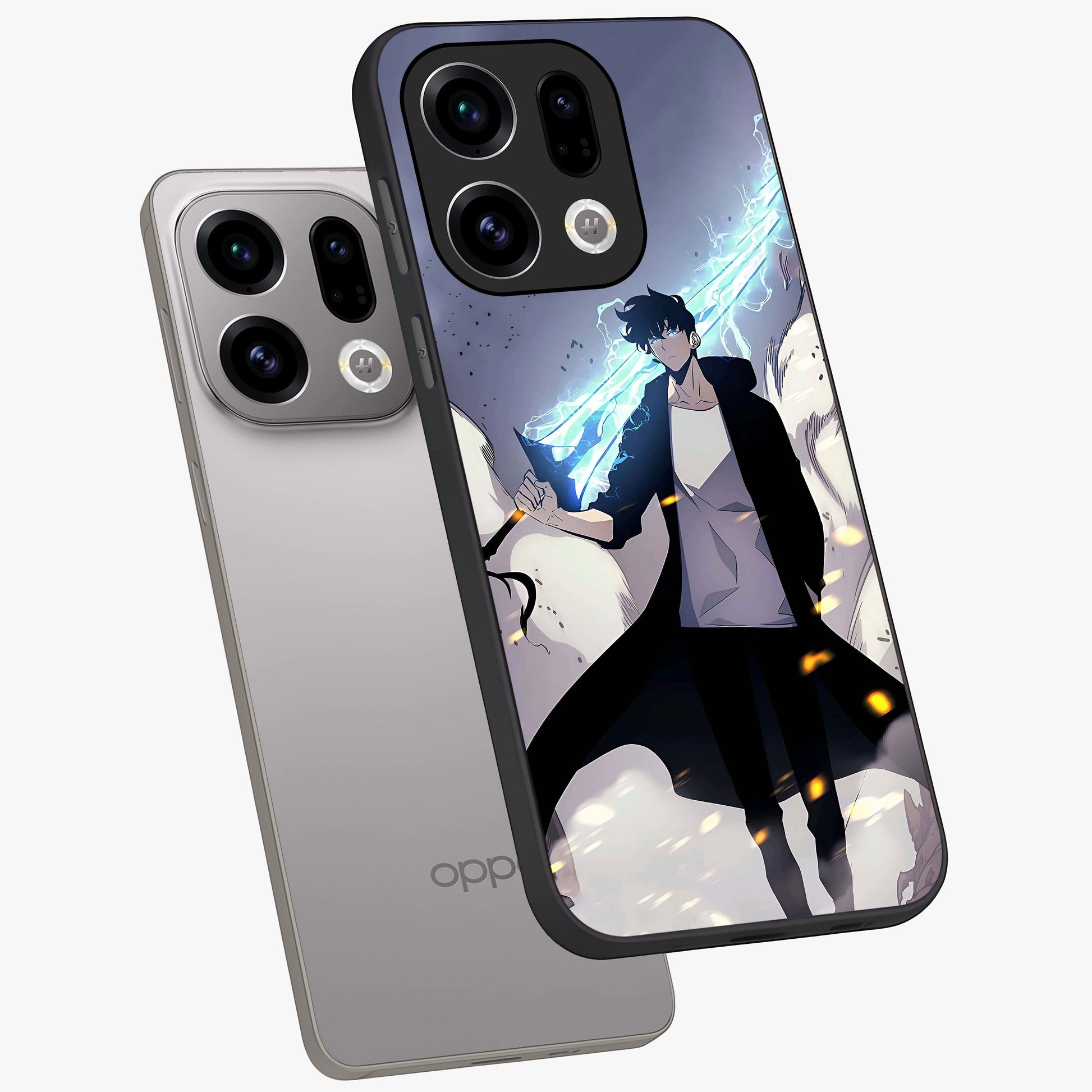 Dark Lightning Anime Warrior Glass Case displayed in angled mockup highlighting powerful lightning themed anime illustration.