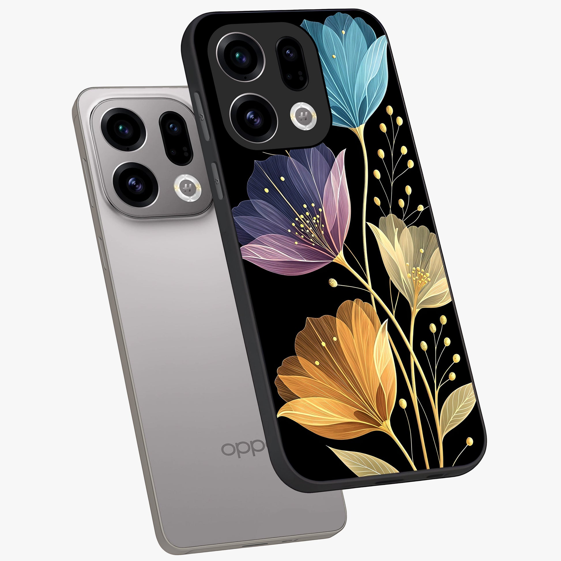Delicate Multicolor Flowers Glass Case displayed in angled mockup highlighting colorful flower pattern with soft aesthetic style.
