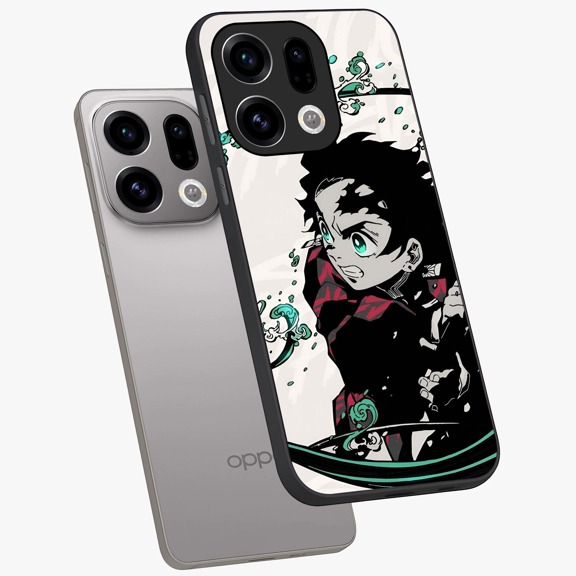 Demon Slayer Glass Case displayed in angled mockup highlighting dramatic anime character design with action aesthetic.