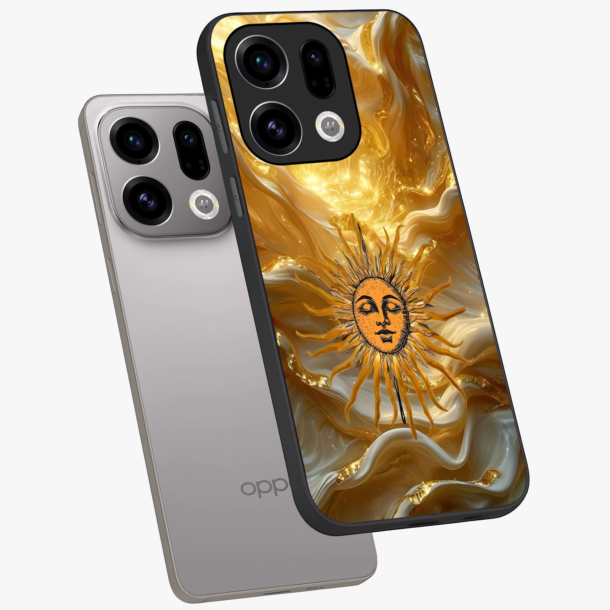 Eternal Golden Glow Glass Case displayed in angled mockup highlighting glowing golden aesthetic design with elegant style.