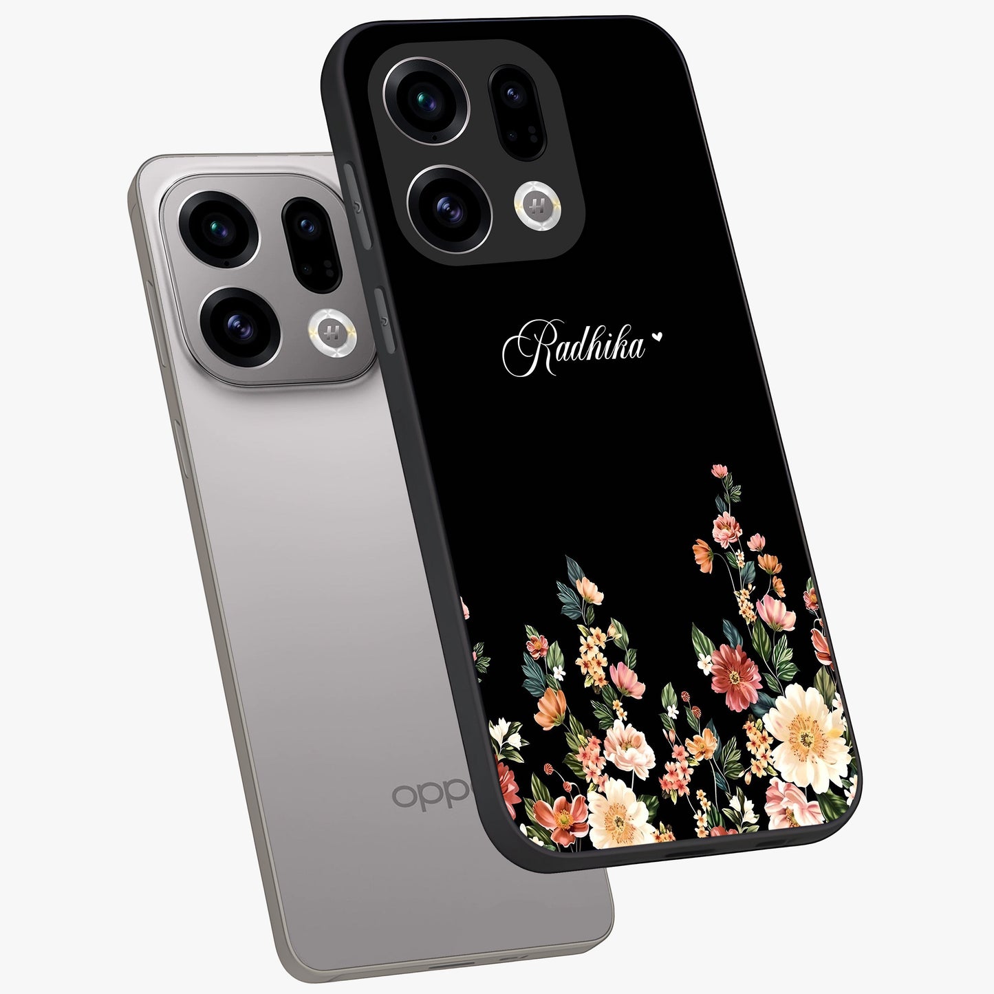 Floral Design With a Custom Personalized Name Glass Case displayed in angled mockup highlighting elegant floral pattern with custom name feature.