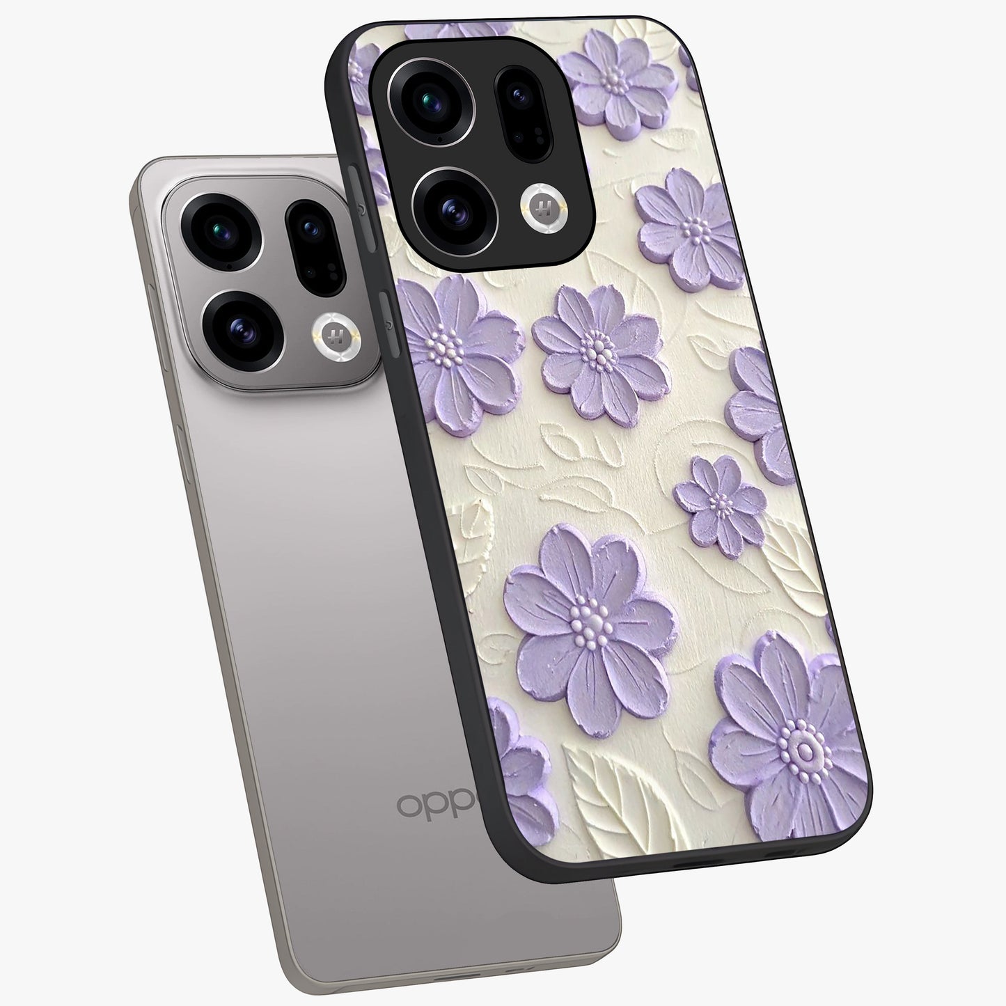 Floral Wall Art With Purple Flowers Glass Case displayed in angled mockup highlighting vibrant purple floral illustration with artistic aesthetic.