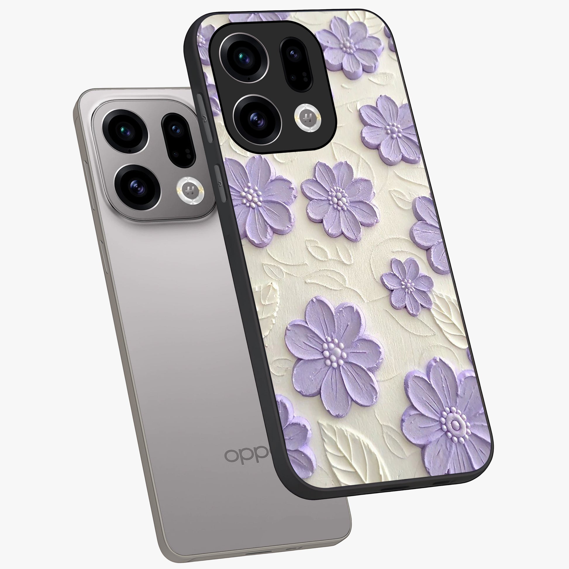 Floral Wall Art With Purple Flowers Glass Case displayed in angled mockup highlighting vibrant purple floral illustration with artistic aesthetic.