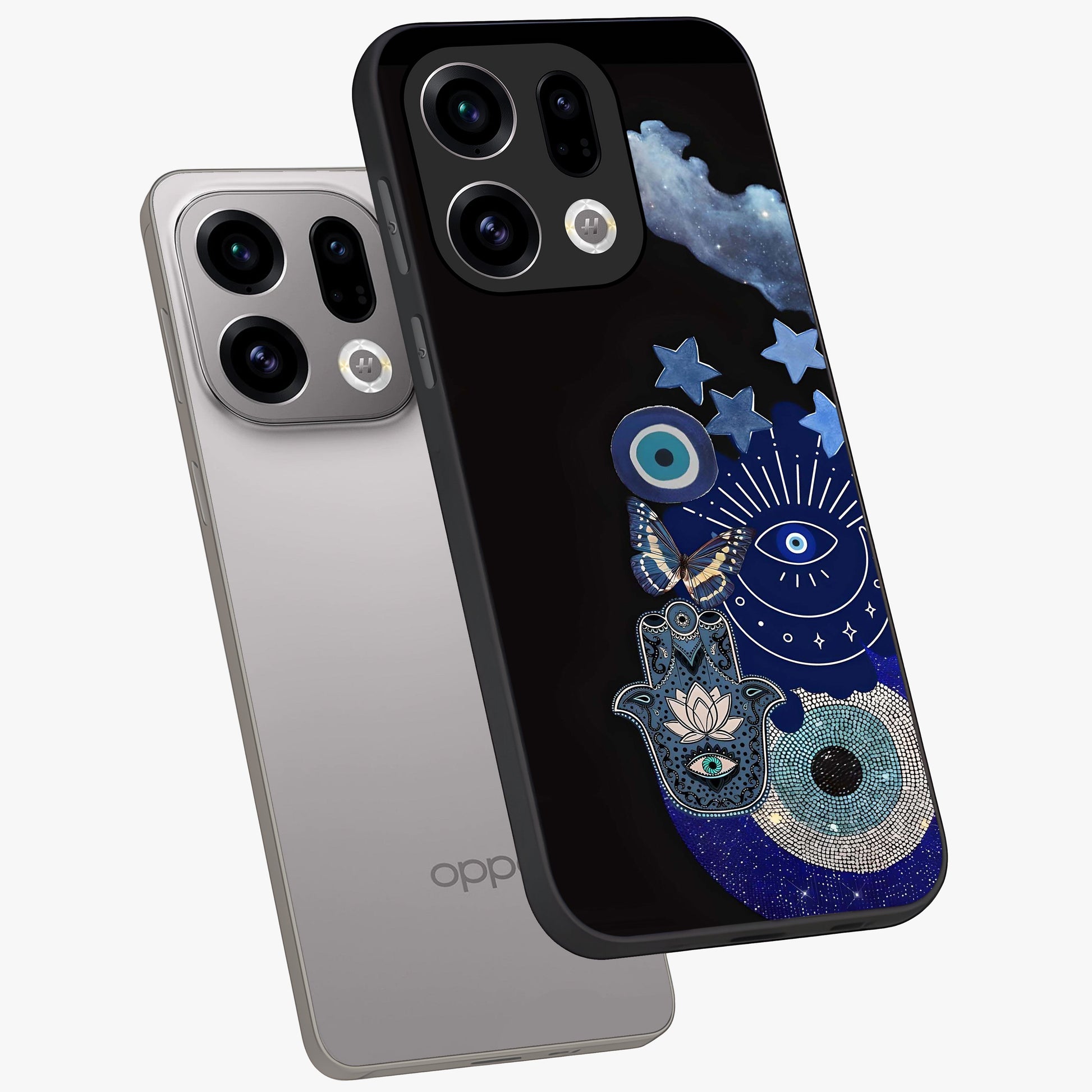 Galactic Charm Cluster Glass Case displayed in angled mockup highlighting luminous galaxy inspired design with dreamy aesthetic.
