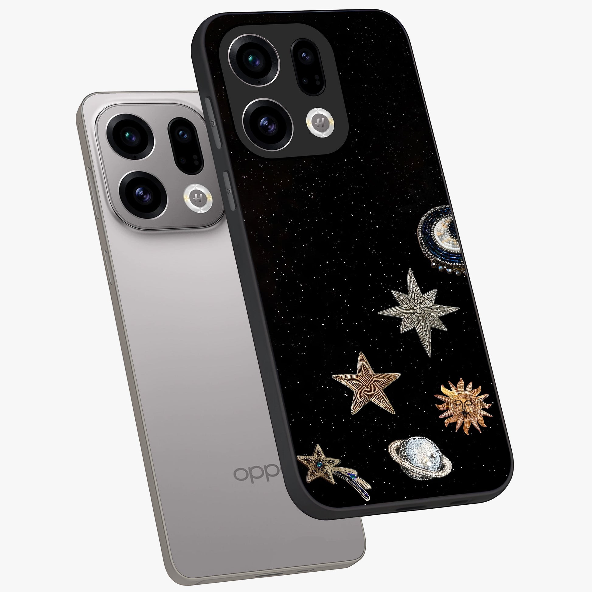Galactic Charm Glow Glass Case displayed in angled mockup highlighting luminous galaxy inspired design with dreamy aesthetic.
