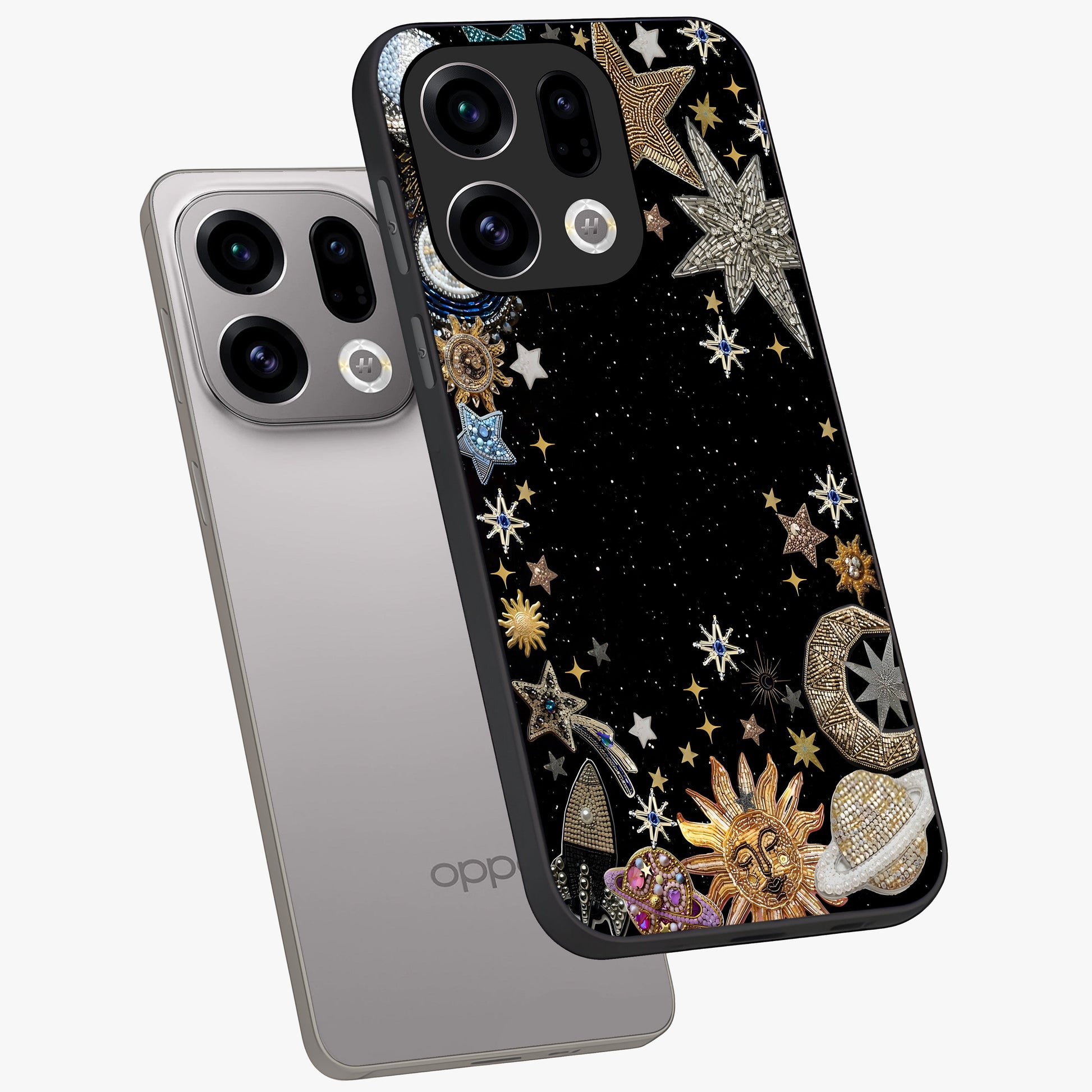 Galactic Jewel Stars Glass Case displayed in angled mockup highlighting shining celestial star design with cosmic aesthetic style.