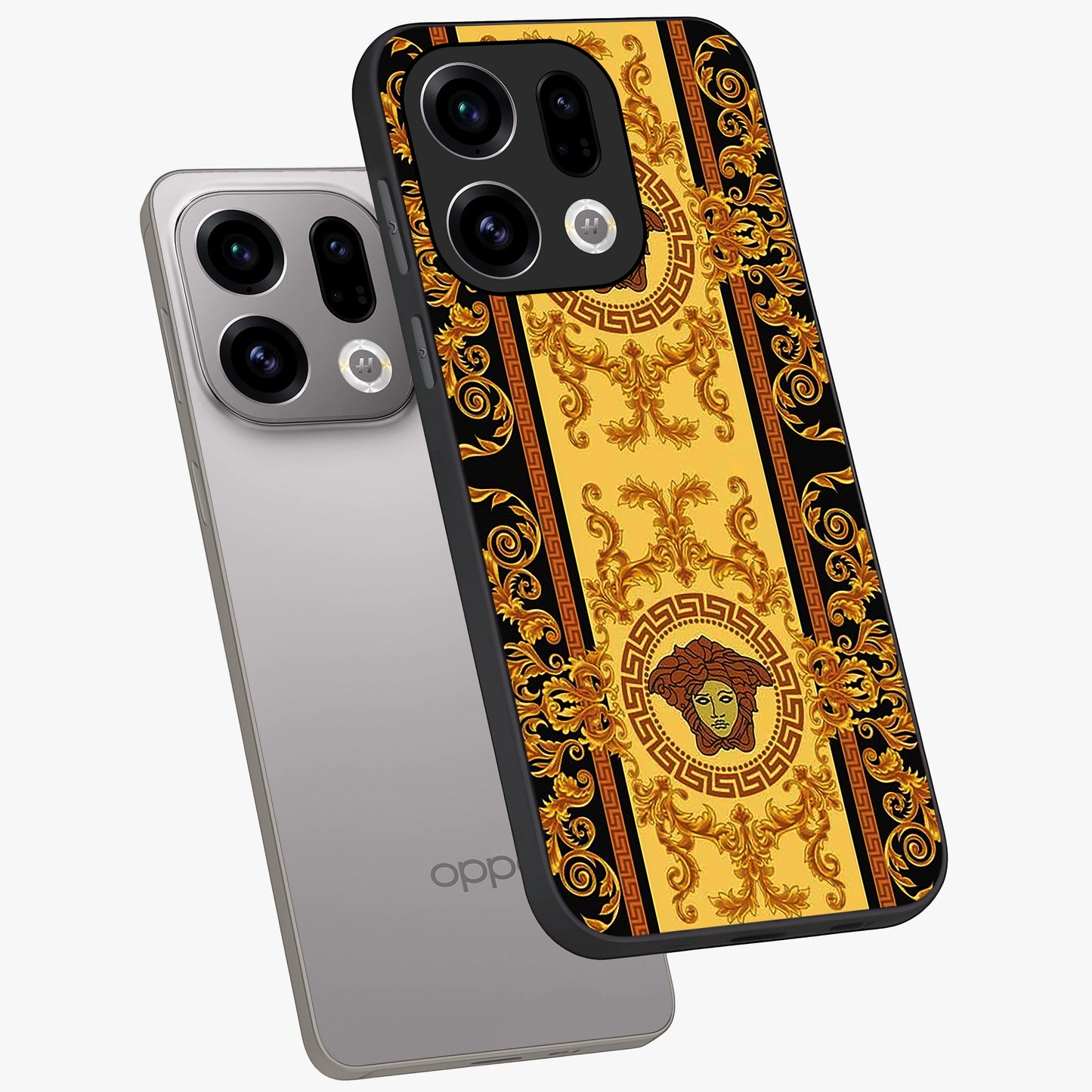 Golden Lotus Glow Glass Case displayed in angled mockup highlighting radiant lotus illustration with spiritual aesthetic.