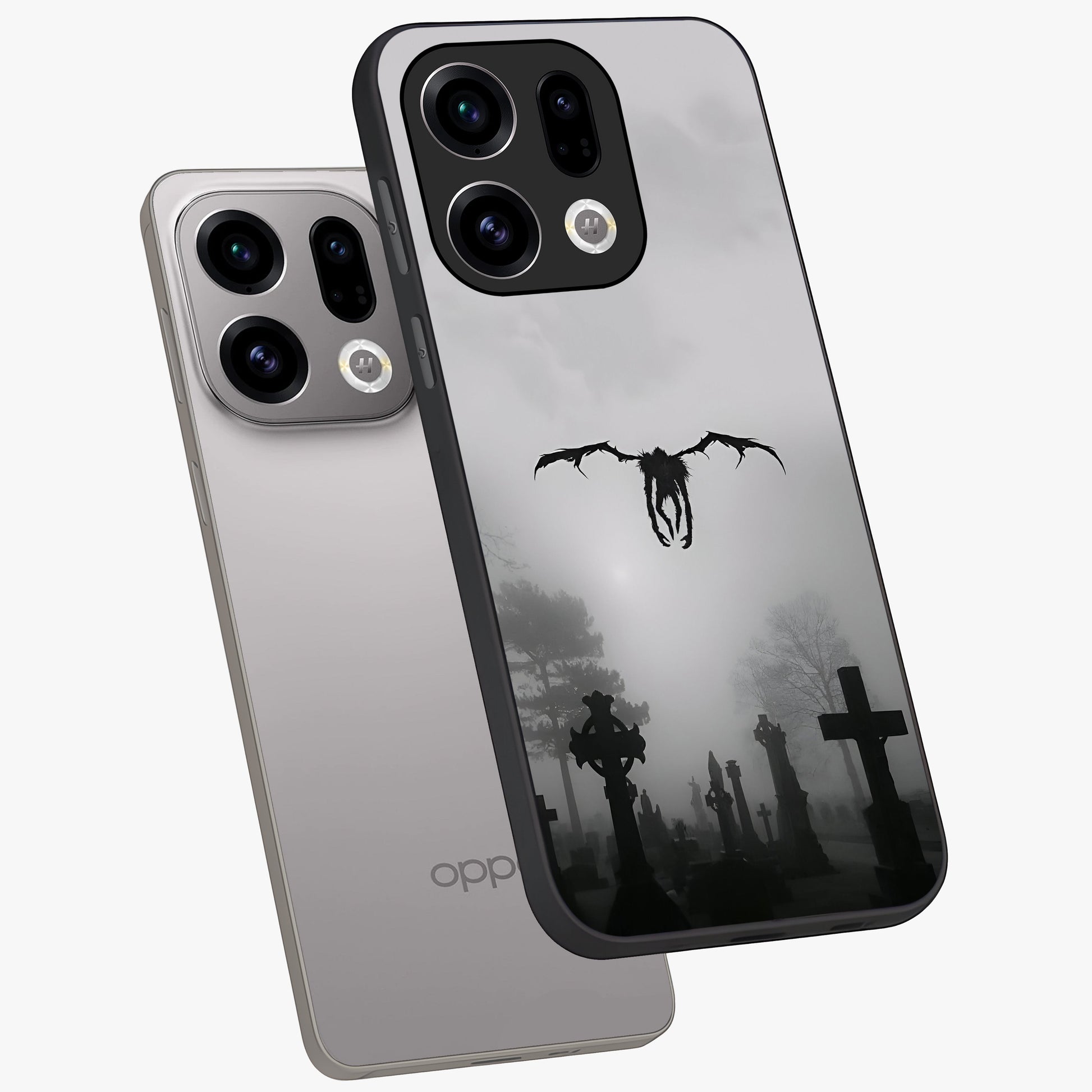 Graveyard Shadow Descent Glass Case displayed in angled mockup highlighting eerie shadow illustration with gothic aesthetic.