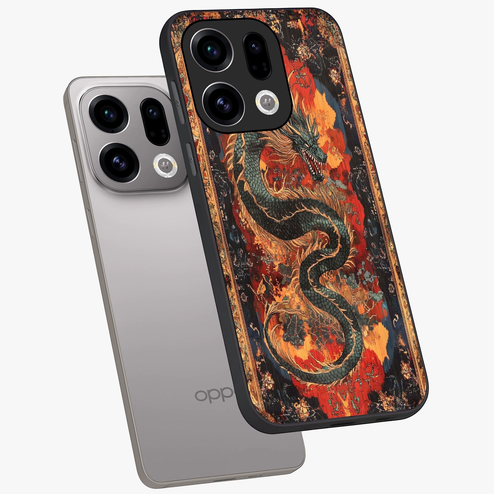 Inferno Dragon Soul Glass Case displayed in angled mockup highlighting powerful dragon illustration with inferno aesthetic.