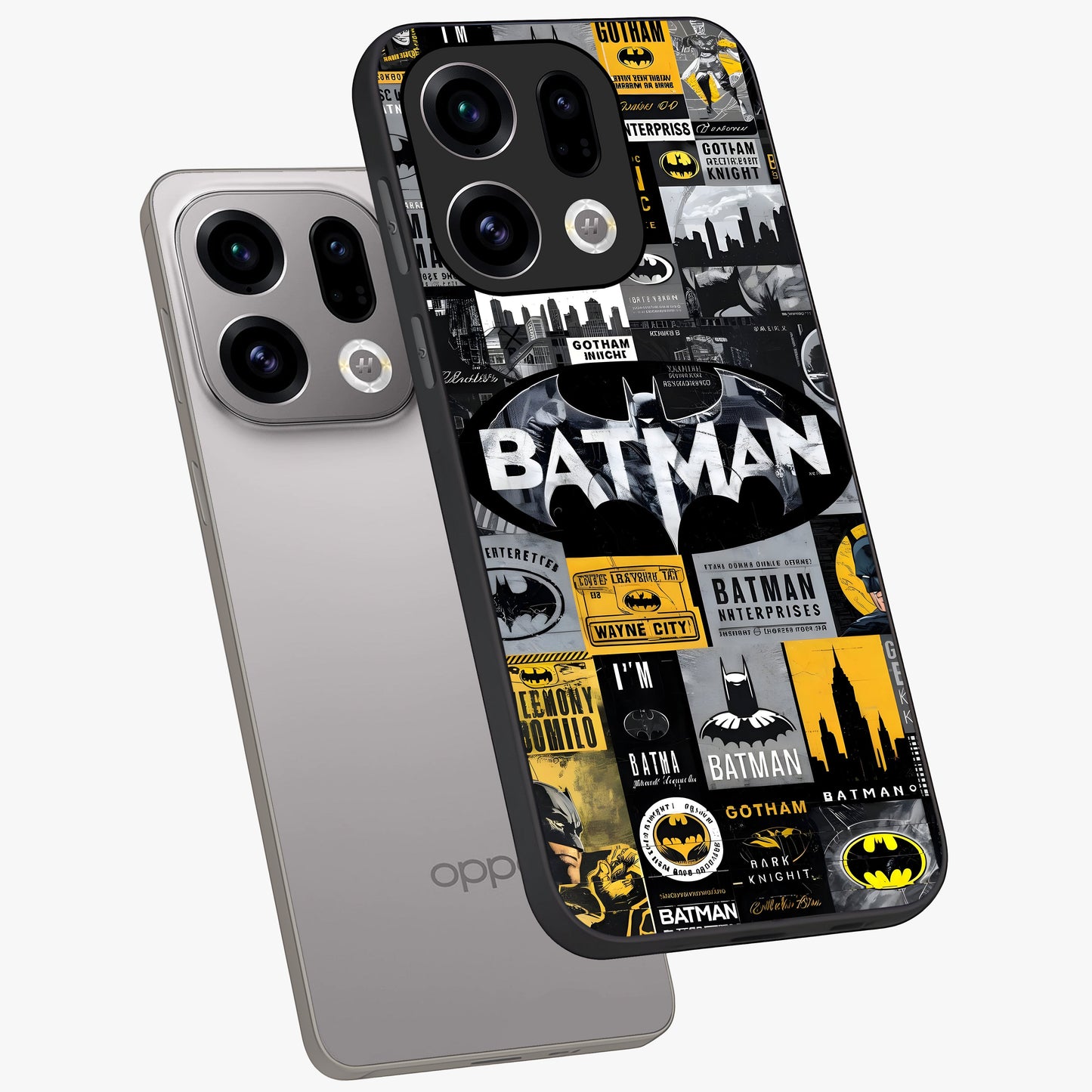 Knight Gotham Rise Glass Case displayed in angled mockup highlighting powerful knight silhouette design with dramatic aesthetic.
