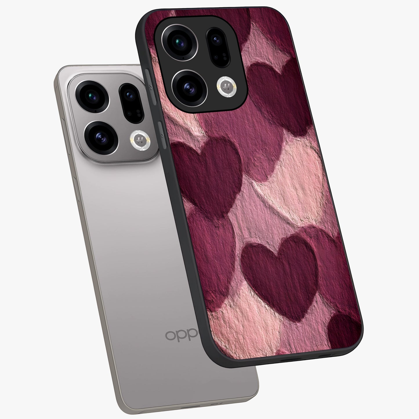 Layered Paper Hearts Glass Case displayed in angled mockup highlighting creative paper craft heart design with romantic aesthetic.
