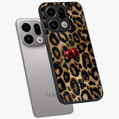 Leopard Wild Cherry Glass Case displayed in angled mockup highlighting bold animal print design with playful cherry aesthetic.