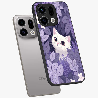 Lilac Hide Peek Cat Glass Case displayed in angled mockup highlighting playful feline illustration with lilac aesthetic design.