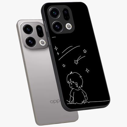 Line Art Boy With Shooting Stars Glass Case displayed in angled mockup highlighting elegant line art design with dreamy star aesthetic.
