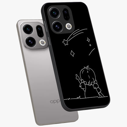 Line Art Girl With Shooting Stars Glass Case displayed in angled mockup highlighting elegant line art design with dreamy star aesthetic.