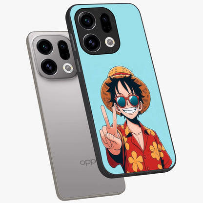 Luffy Summer Anime Vibe Glass Case displayed in angled mockup highlighting energetic anime illustration with summer vibe aesthetic.