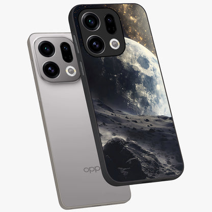 Lunar Horizon Glow Glass Case displayed in angled mockup highlighting celestial moon design with dreamy night aesthetic.