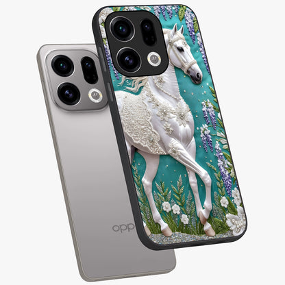 Majestic Floral Stallion Glass Case displayed in angled mockup highlighting majestic stallion illustration with elegant floral aesthetic.