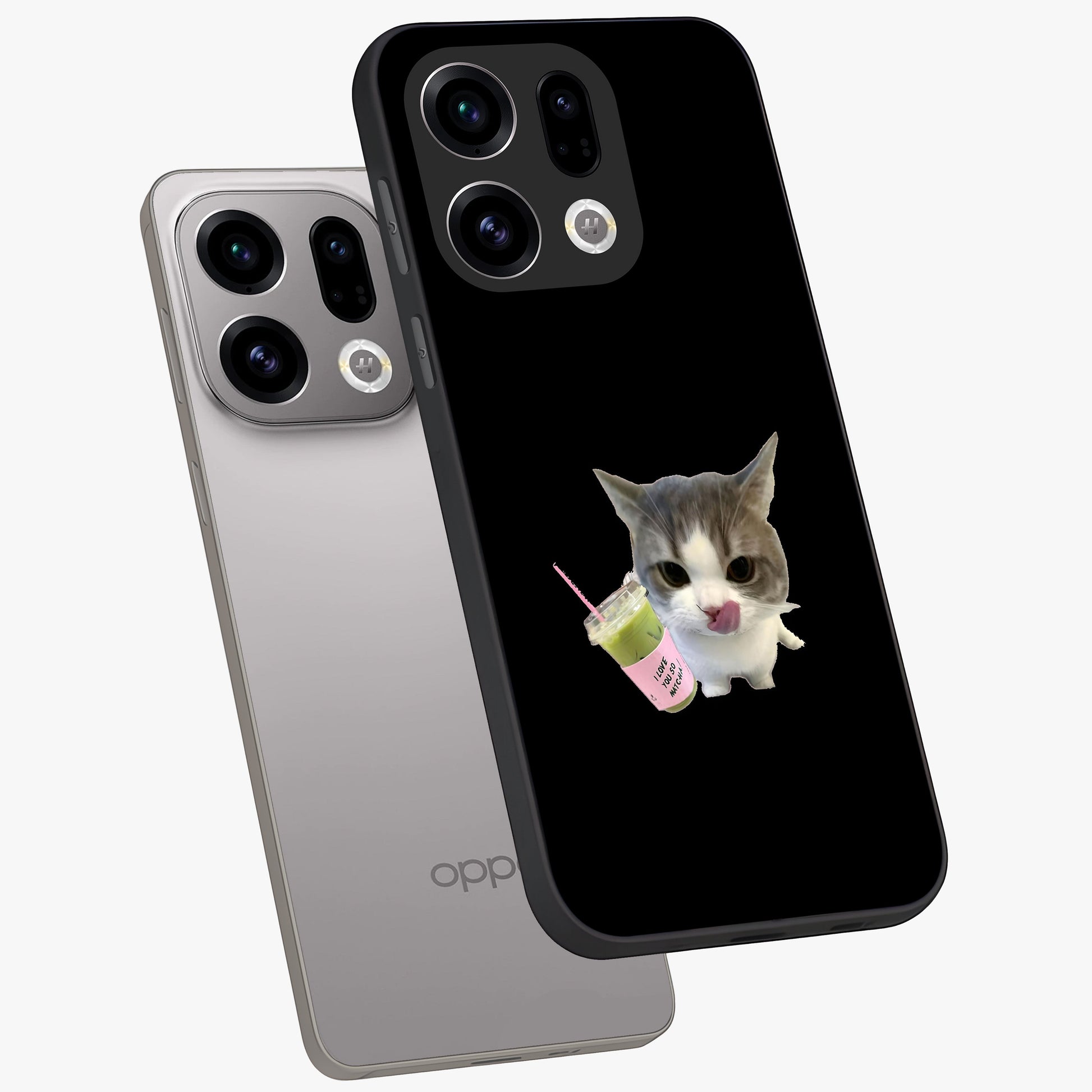Matcha Cat Style Glass Case displayed in angled mockup highlighting playful feline design with pastel matcha aesthetic.