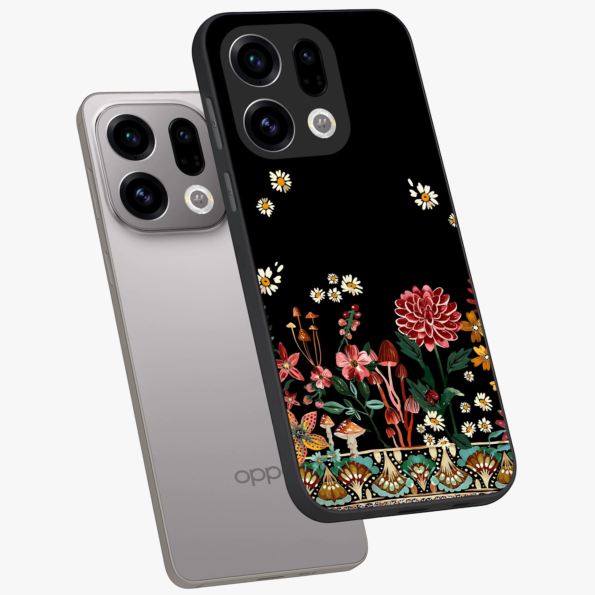 Midnight Bloom Pattern Glass Case displayed in angled mockup highlighting elegant flower design with midnight aesthetic style.