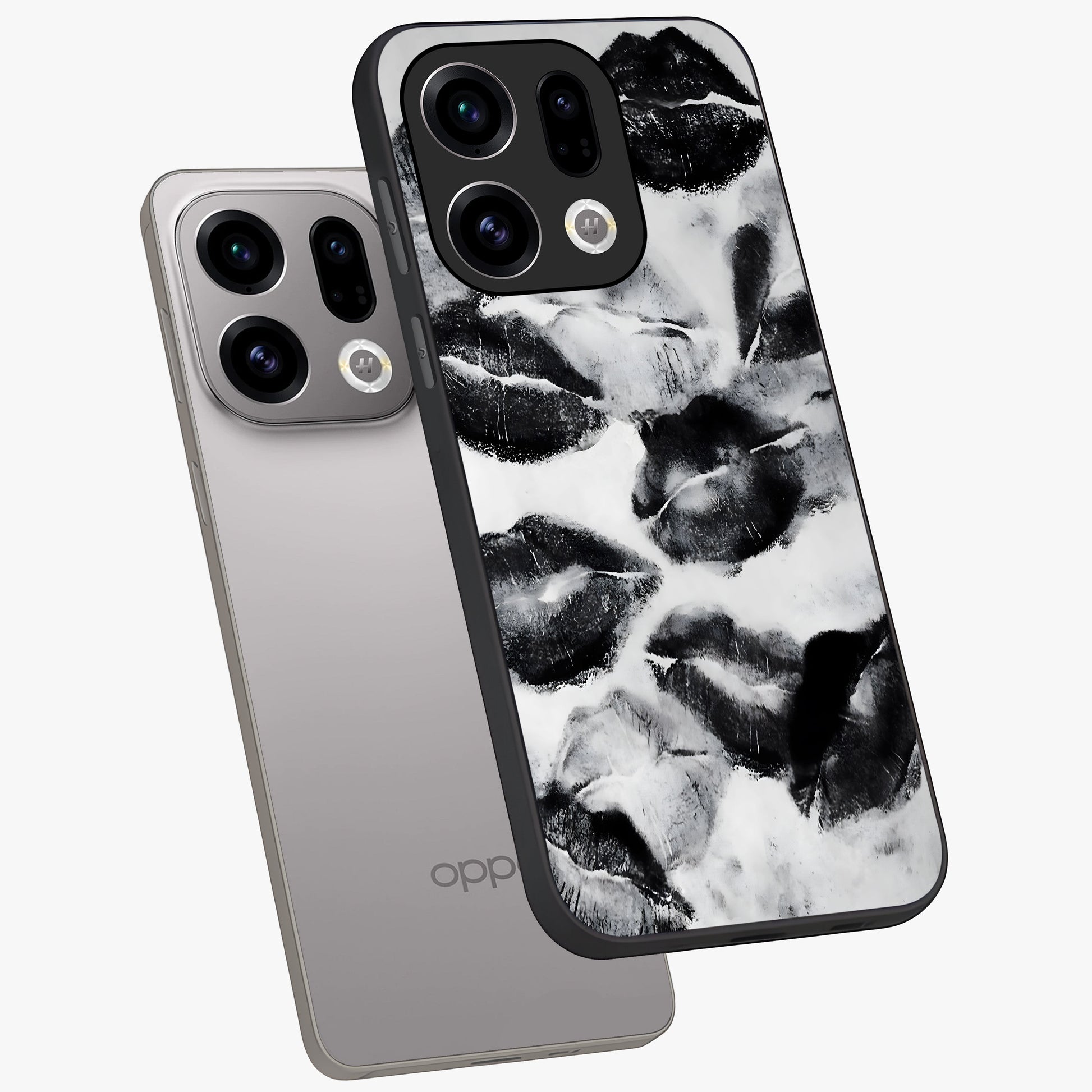 Midnight Kiss Marks Glass Case displayed in angled mockup highlighting playful romantic design with bold midnight aesthetic.