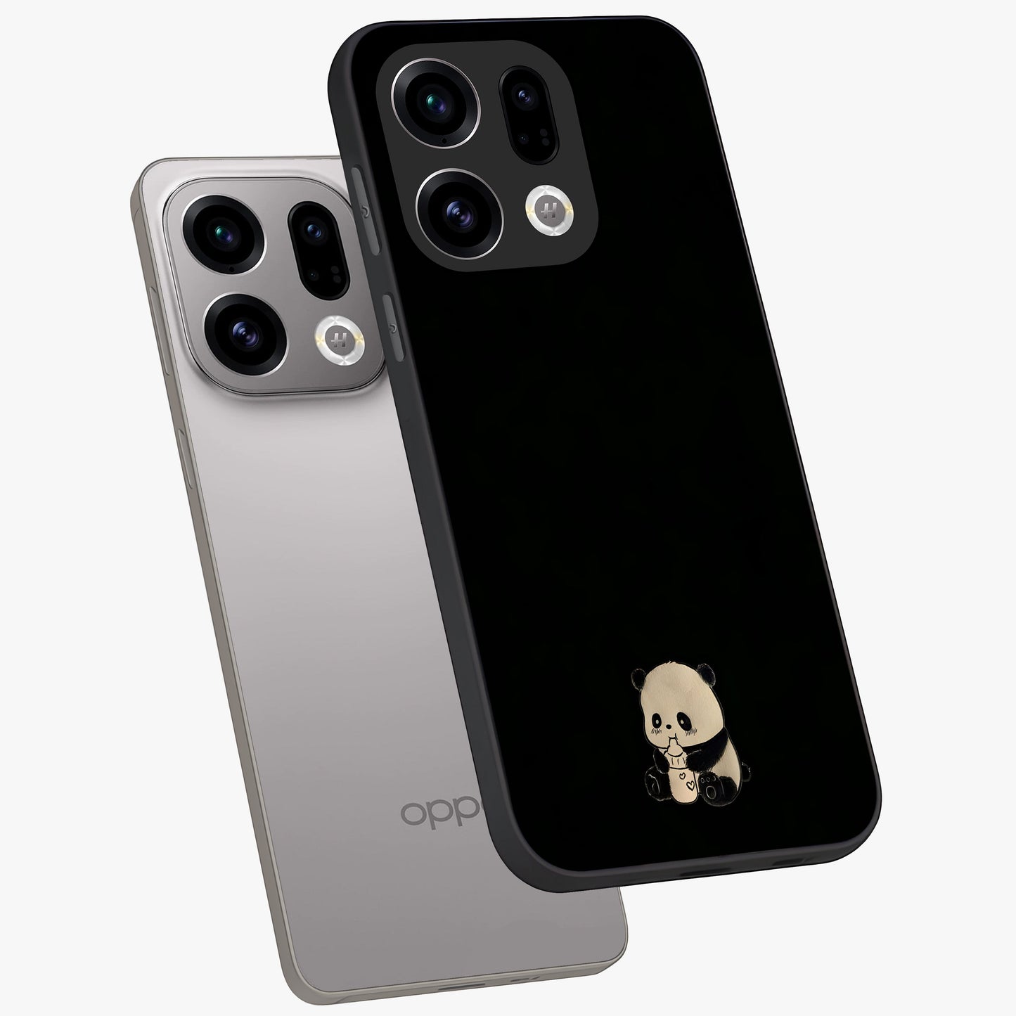 Midnight Panda Love Glass Case displayed in angled mockup highlighting adorable panda illustration with midnight aesthetic.