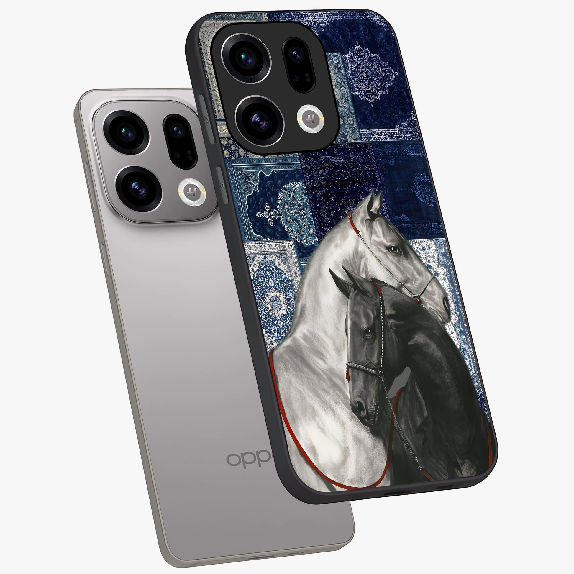 Midnight Stallion Blues Glass Case displayed in angled mockup highlighting powerful stallion illustration with deep midnight tones.