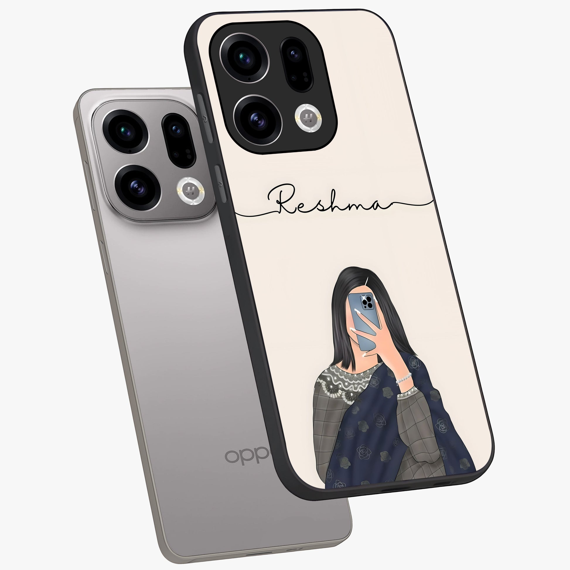 Mirror Mood Muse With Custom Name Glass Case displayed in angled mockup highlighting aesthetic mirror inspired design with custom name feature.