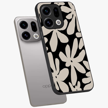 Monochrome Petal Dance Glass Case displayed in angled mockup highlighting elegant petal design with black and white aesthetic.