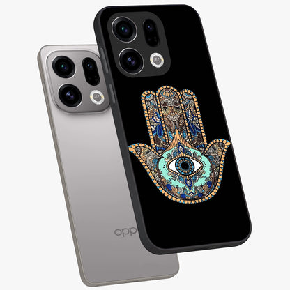 Mystic Hamsa Eye Glass Case displayed in angled mockup highlighting spiritual hamsa symbol with mystical aesthetic style.