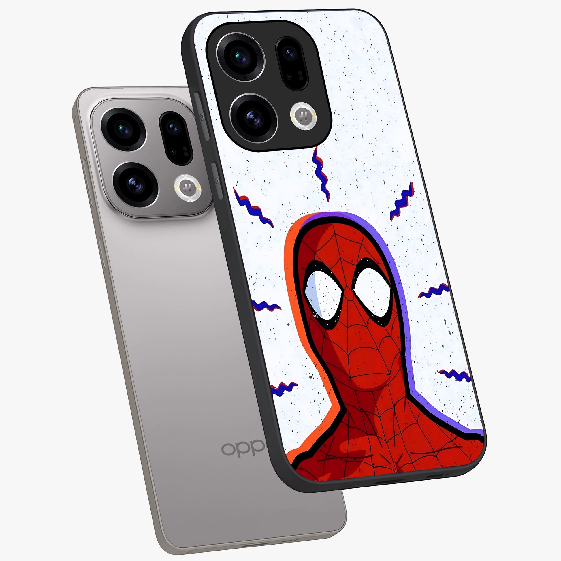 Omg Spiderman Glass Case displayed in angled mockup highlighting dynamic hero illustration with action comic aesthetic.