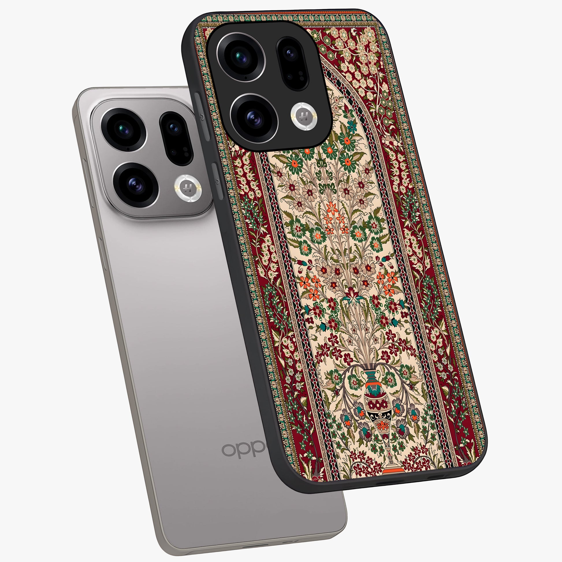 Persian Inspired Glass Case displayed in angled mockup highlighting intricate traditional design with elegant cultural aesthetic.